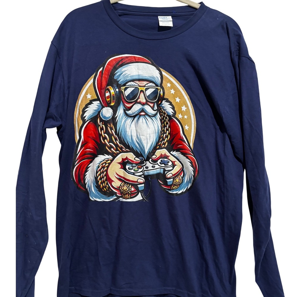 Ugly‎ Christmas shirt Santa Gamer Long Sleeve Mens Large Rapper Funny Mint